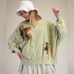 Easel Green Sweatshirt with Floral Patches
